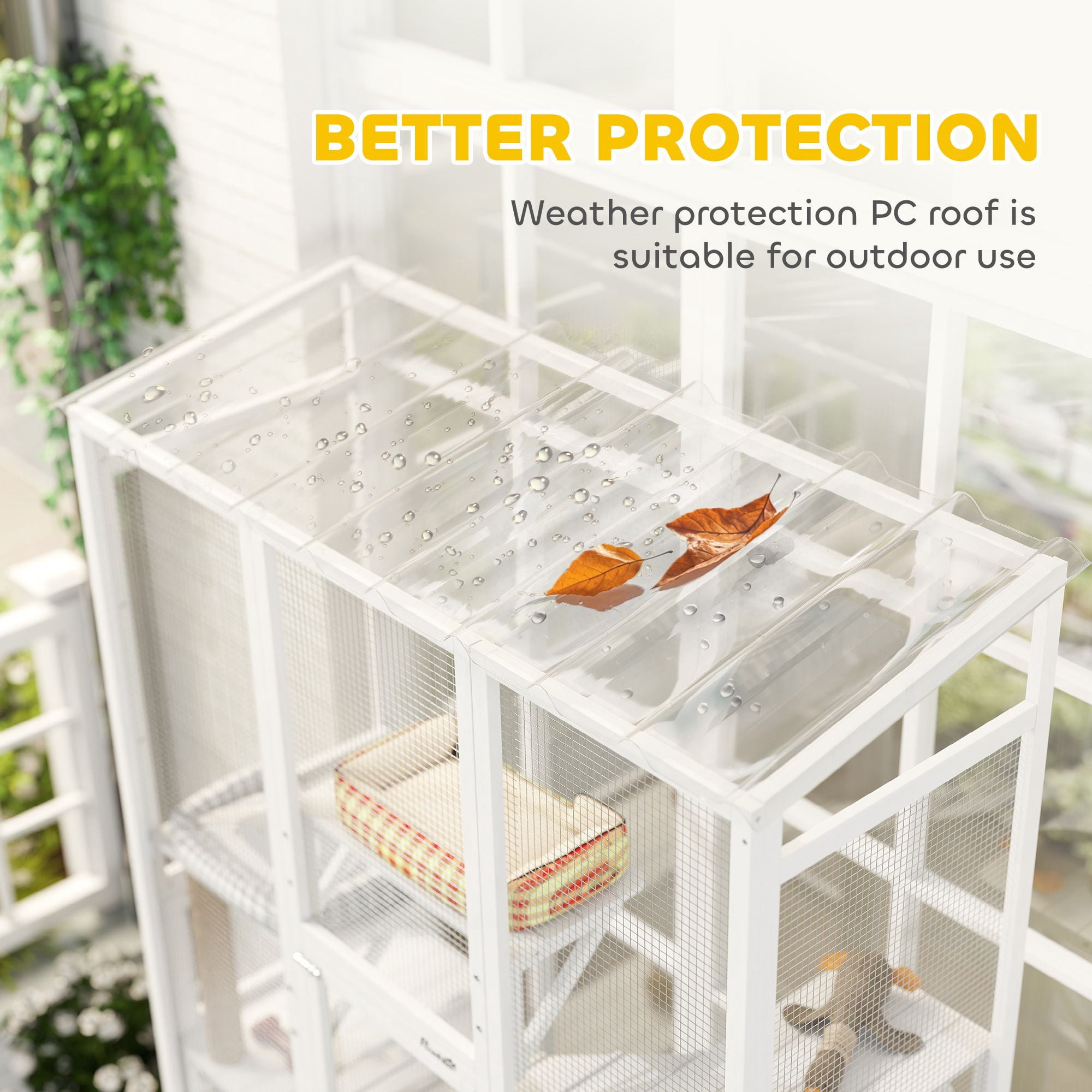 Dranite Wooden Cat House Outdoor, Catio with 2 Ramps & Jumping Platforms, for 2-3 Small Cats