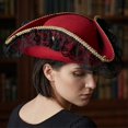 thumbnail image 6 of Slccxzc Non Woven Fabric Tricorn Pirate Hat Lace Trim Adult Headwear, 6 of 7