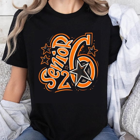 100% Cotton Senior 2026 Class Graduation Gift For High School Students Orange Star Design T-Shirt