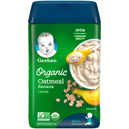 Gerber Organic Oatmeal Banana Baby Cereal, 8 oz Canister (Pack of
