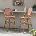 thumbnail image 2 of GZXS French Inspired Barstools Set of 2 - Aluminum Frame Pub Chairs with PE Rattan Wicker Seat & Back - 29.5" Seat Height for Patio, Cafe, or Bistro (Rust Red+White), 2 of 10