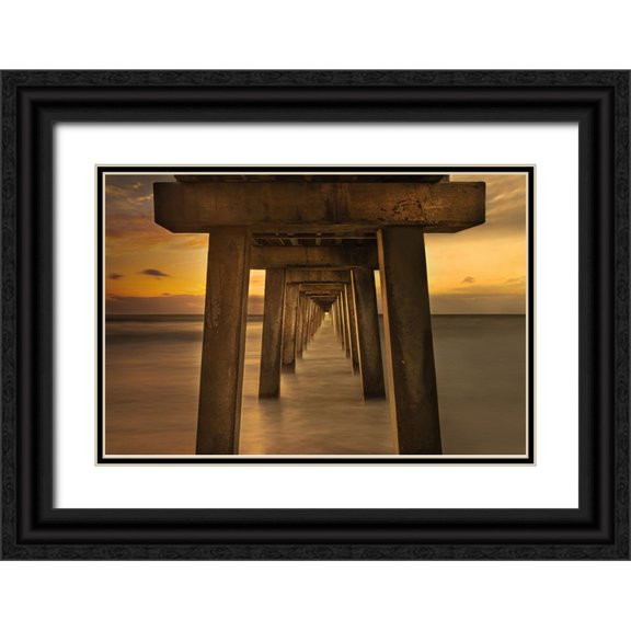 Cai, James 24x17 Black Ornate Wood Framed with Double Matting Museum Art Print Titled - Sunset under the Pier