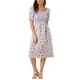 thumbnail image 1 of Vestido Midi de Mujer INSPIRE CHIC con Cuello Cuadrado, Mangas Cortas Abullonadas, Floral, Primavera Verano, Color Púrpura, Talla 2XL, 1 of 7