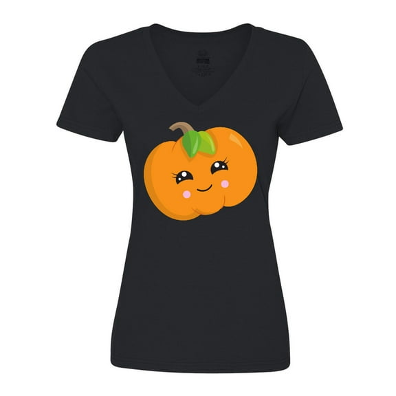 Inktastic Smiling Pumpkin, Halloween, Orange Pumpkin Women's V-Neck T-Shirt