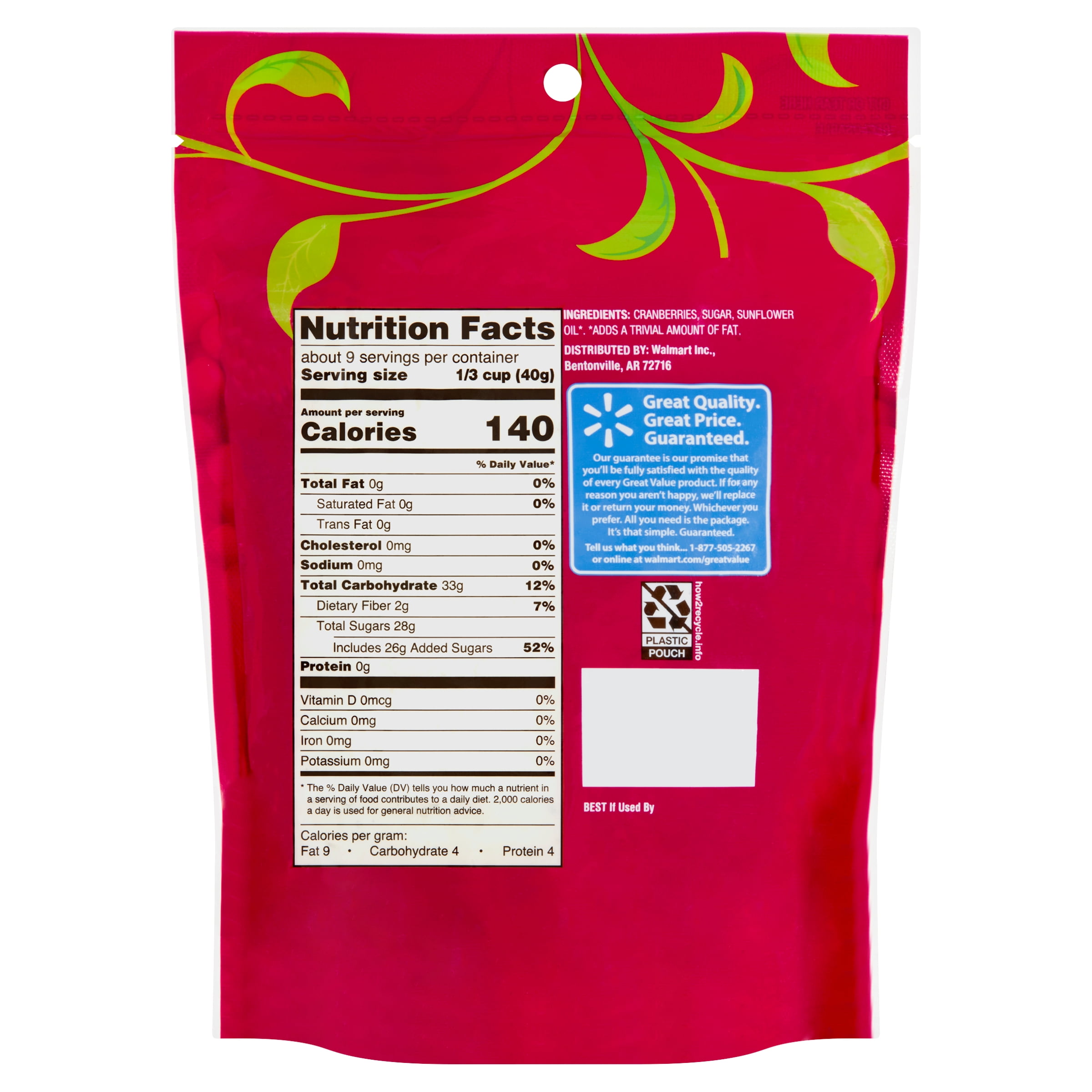 Great Value Sweetened Dried Cranberries, 12 oz