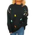 thumbnail image 2 of Women's Fashion Casual Loose Versatile Bear Decoration Handmade Drawstring Long Sleeve Round Neck Pullover Sweater for Fall Winter Gift Ideas,Black,L, 2 of 4