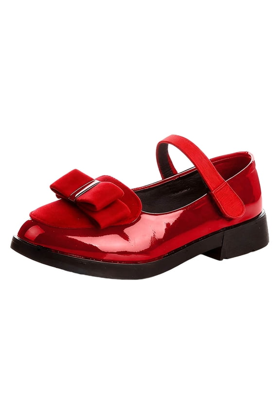 Girls Mary Janes Toddler Dress Flats Adjustable Strap Bow Shoes Footwear for Little Girls School Formal Occasions(Red,13.5 Years)