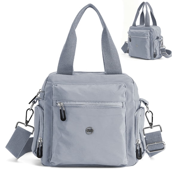 Gustave Small Tote Handbag for Women Nylon Multi-Pocket Casual Crossbody Shoulder Bag Top Handle Messenger Purse, Gray