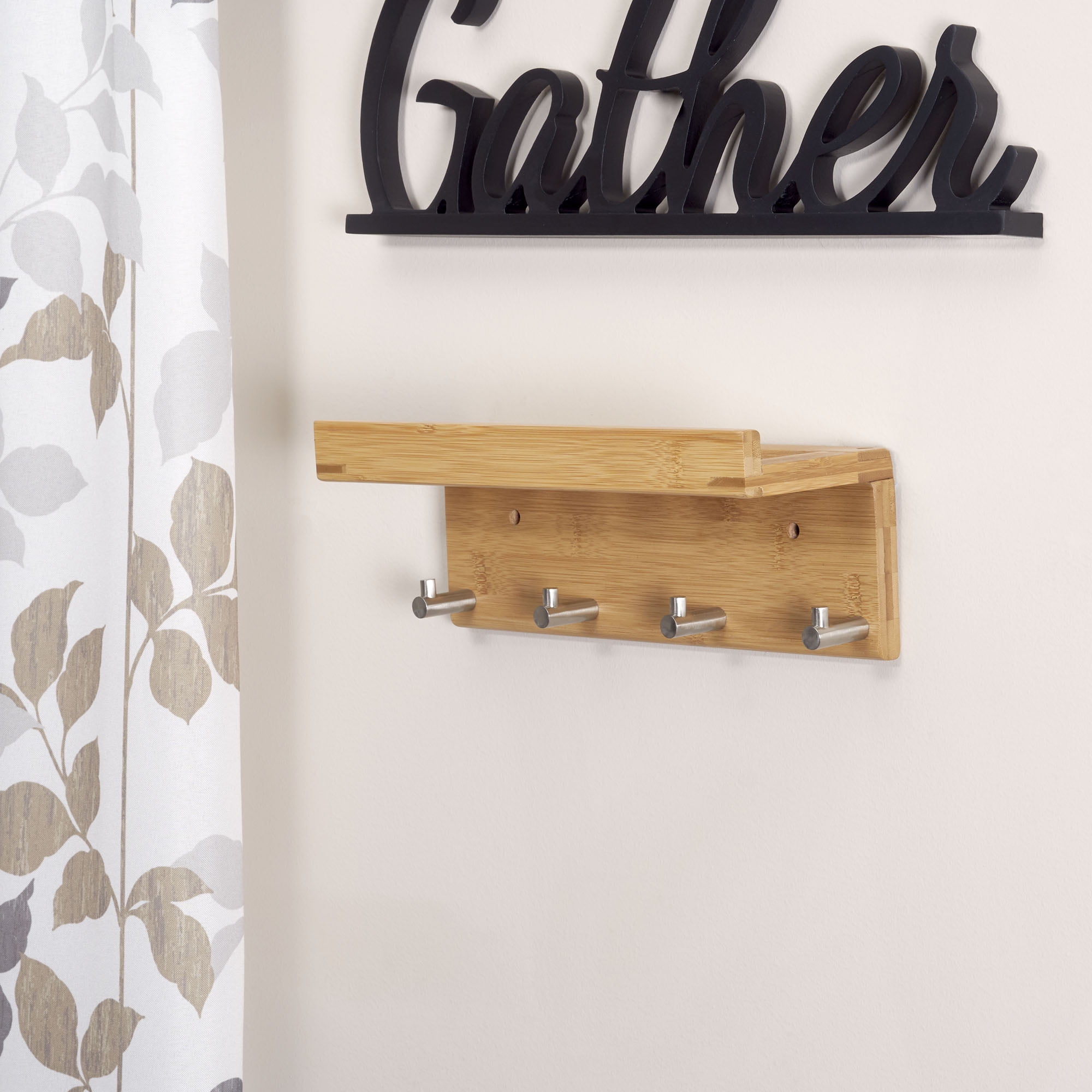 Household Essentials Wall Décor Slat Shelf with 4 Hooks