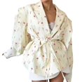 thumbnail image 1 of Chaqueta de Traje de Mujer de Larga con Solapa, Estilo -Otoño, con Cinturón en la Cintura y Hombreras. Flor L, 1 of 4