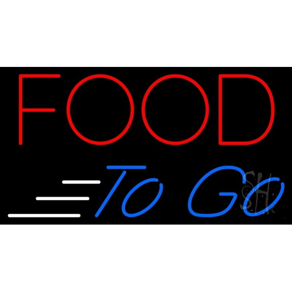 Food To Go LED Neon Sign 20 x 37 - inches, Black Square Cut Acrylic Backing, with Dimmer - Bright and Premium built indoor LED Neon Sign for restaurant window and interior decor.
