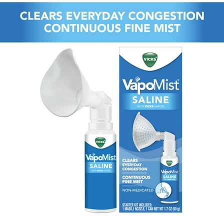 Vicks VapoMist Saline, Gentle Saline Mist With Soothing Vicks Vapors, Non- Medicated, 1.7 oz