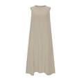 thumbnail image 4 of Fnooota Cotton Linen Maxi Dresses for Women, Vacation Sleeveless Loose Fit Casual Dresses Summer Dresses Khaki Size S-2XL, 4 of 5