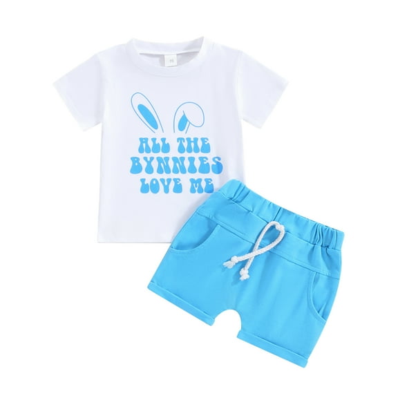 Bagilaanoe 2pcs Toddler Easter Outfits Baby Boy Girl Shorts Set Short Sleeve Letter Print T Shirt Tops Shorts 6M 12M 18M 24M 3T Kids Casual Summer Clothes