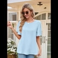thumbnail image 4 of Tops de Mujer 2025, Camisetas Casuales de Acampanada, Camisetas Básicas de Verano con Cuello Redondo, Blusas Lindas, Azul L, 4 of 7