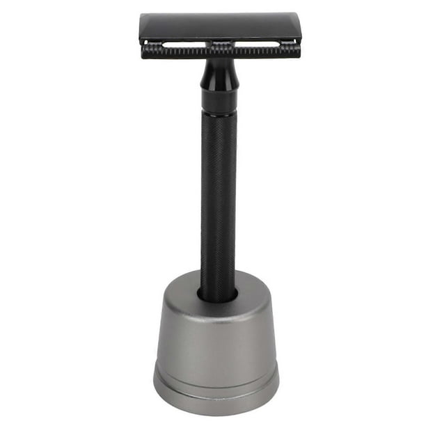 Double Edge Safety Trimmer Long Handle Metal Beard Clipper Set Vintage Beard Trimmer with Stand Blades for Men Black