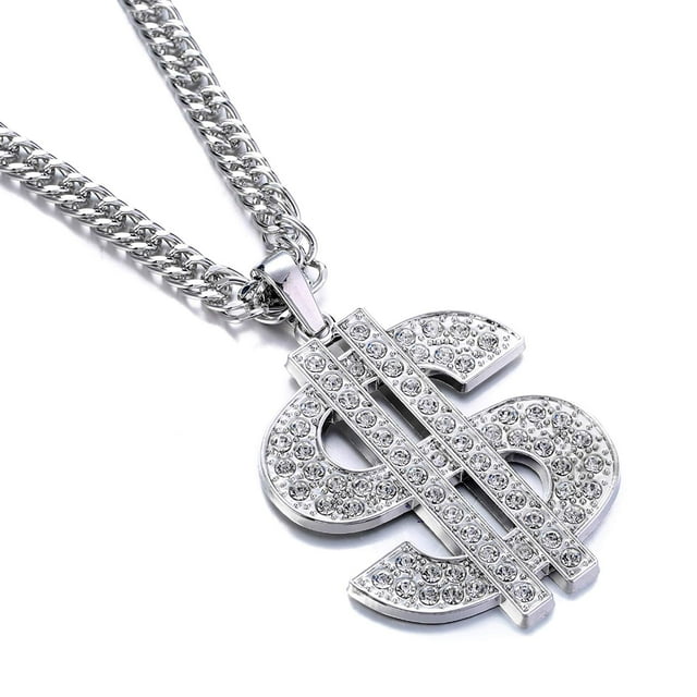Money Rich Dollar Sign Hip Hop Rapper Bling Pendant Gold Pave Crystal Dollar Sign Iced Out Pendant Necklace Franco Chain Hiphop Mens Ladies