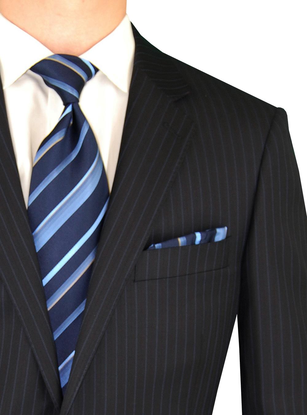 LN LUCIANO NATAZZI Italian Men's Suit 160'S Canali Cashmere Wool 2 Button Stripe Navy Stripe - image 2 of 5