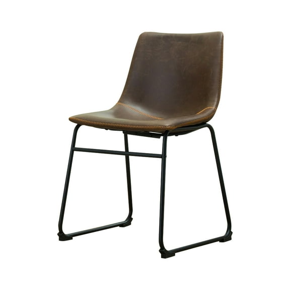 Roundhill Furniture Lotusville Vintage Upholstered Leather Dining Chairs, Antique Brown, Set of 2