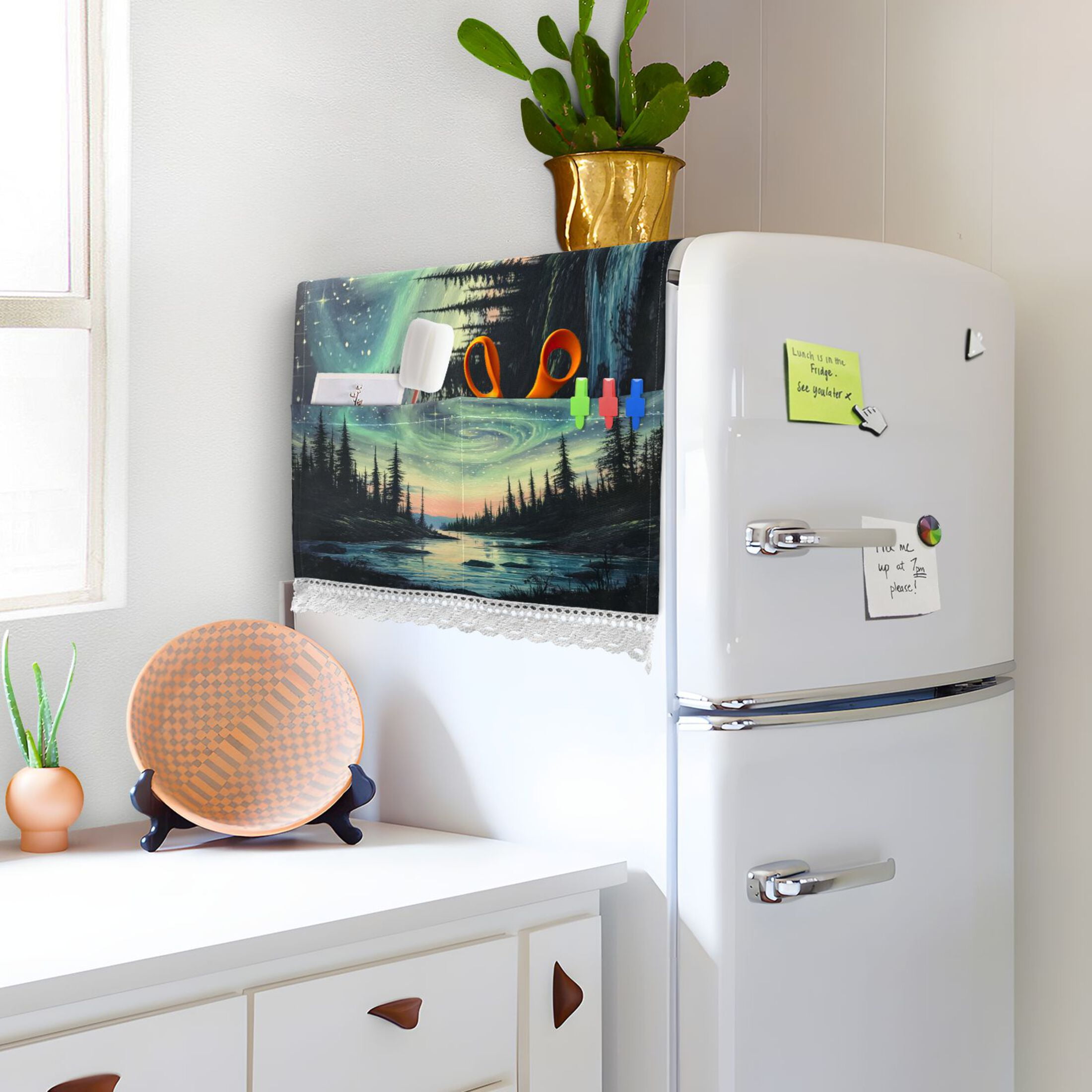 AuroraWasher and Dryer Covers Dust-Proof and Oil Resistant Fridge Cover with 4 Storage Pockets Washing Machine Top Cover for Laundry Kitchen Home 51.2 x 22 In