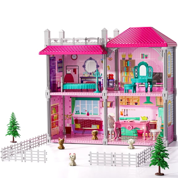 Two-Story Pink Castle Dollhouse Suitable for Children Aged 3 and above- Christmas and Birthday Party Gifts