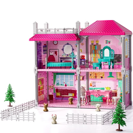 Two-Story Pink Castle Dollhouse Suitable for Children Aged 3 and above- Christmas and Birthday Party Gifts