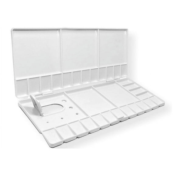 Heritage Arts AP016 Folding Plastic Rectangular Painting Palette; Thumb Hole; 10" x 5"; 33 Compartments, 28 Wells and 5 Larger Color Mixing Areas; Solvent Resistant- Pack of 1