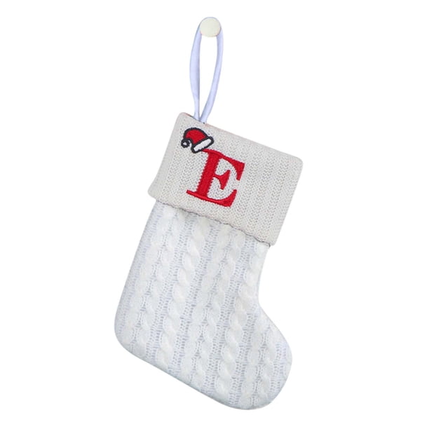 Bolsas de Regalo de Navidad Calcetines de Punto Decorativos, Calcetines Largos de Lana, Cartas Bordadas, Bolsa de Regalo de Dulces para Niños, Bolsas de Regalo de Navidad Blancas Bolsas de Regalo de V