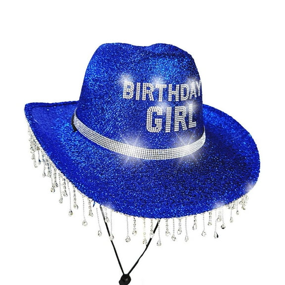 MIASHUI Sparkly Western Cowboy Hat for Birthday Parties and Stage Events, Glitter Wide Brim Hat for Festive Occasions, Flashy Hat for Performance Blue
