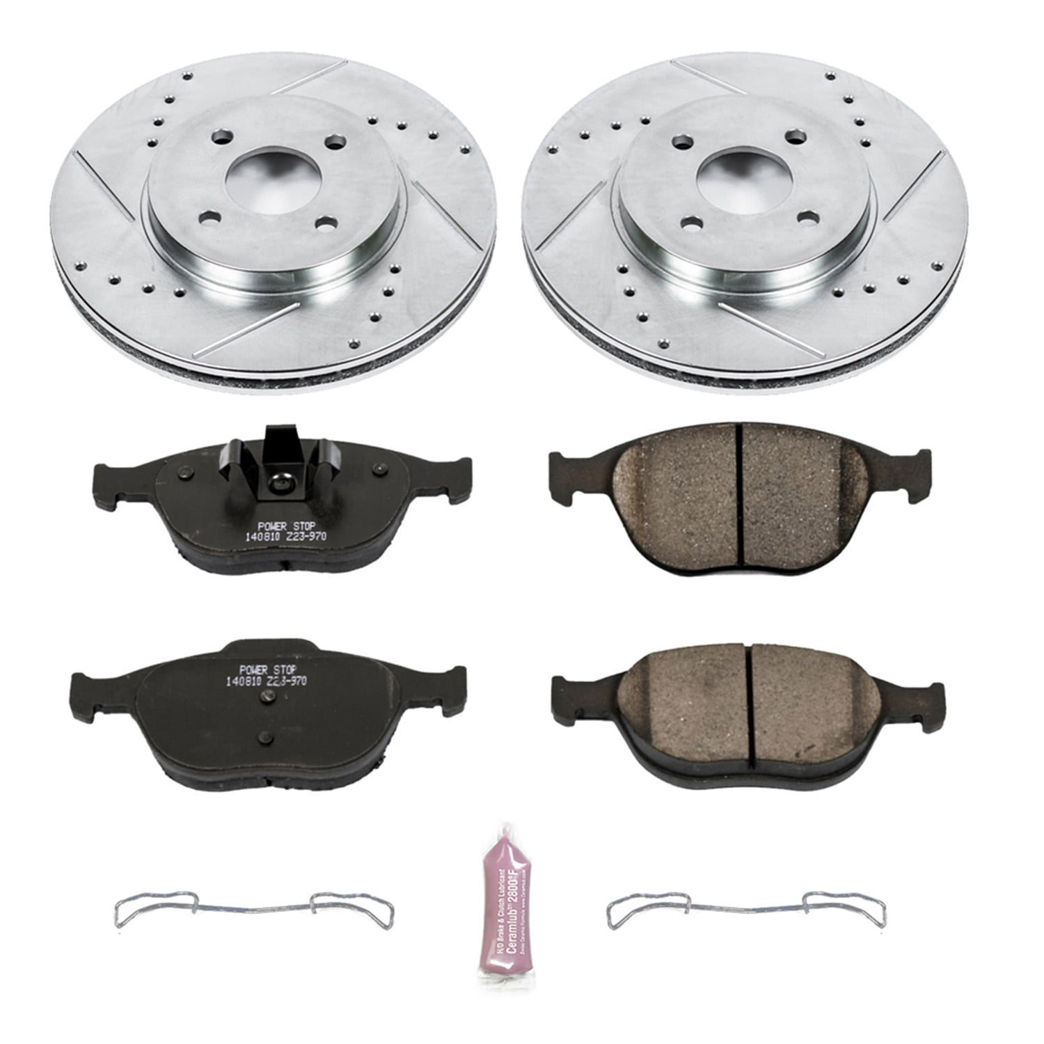 Power Stop Front Brake Kit with Drilled & Slotted Rotors and Ceramic Brake Pads K5101