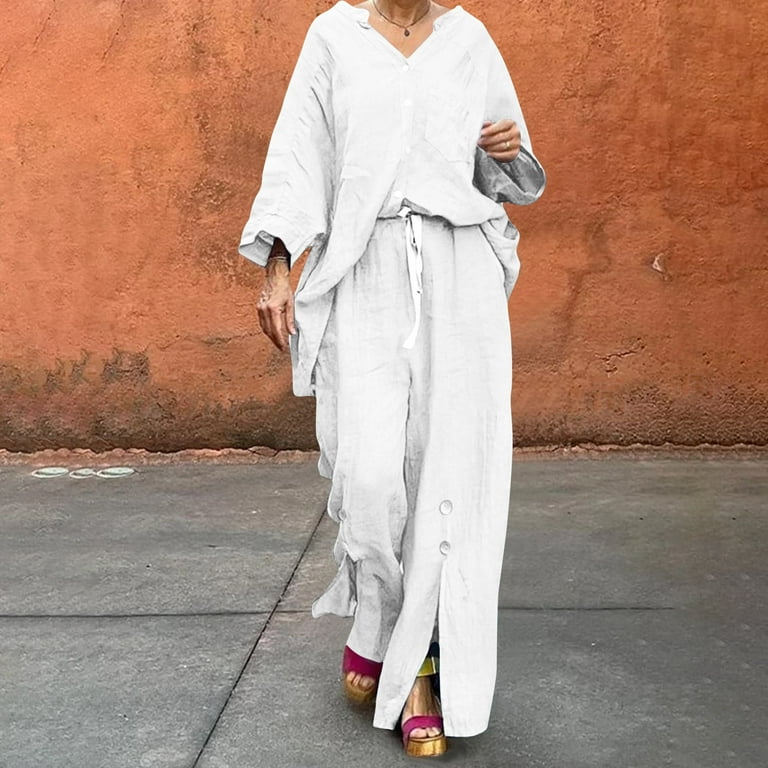Summer Fall Outfits For Women Piece Cotton Linen Set Plus Size