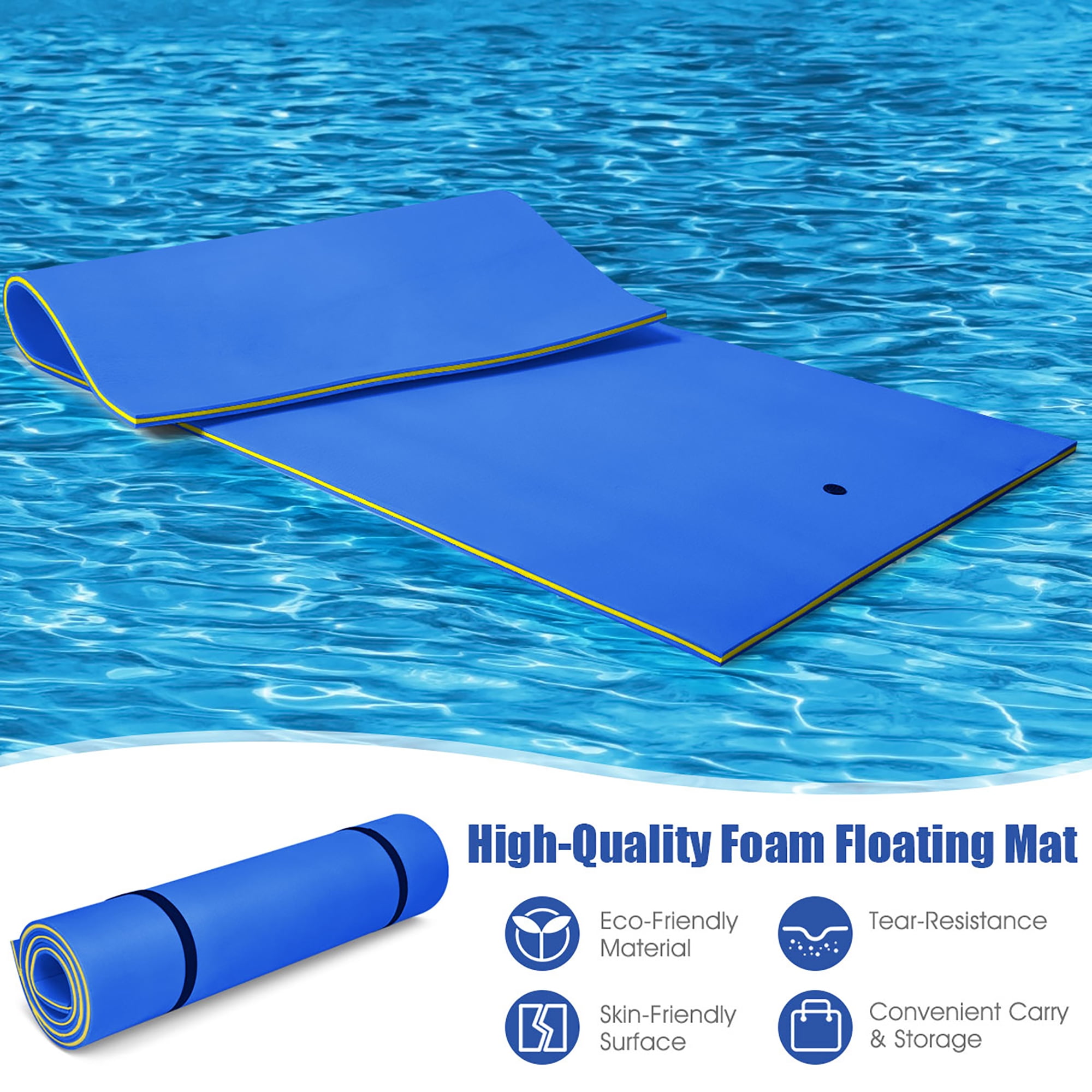 Costway 3 Layer Floating Water Pad Foam Mat Water Recreation Relaxing  Tear-resistant 9' x 6' Yellow