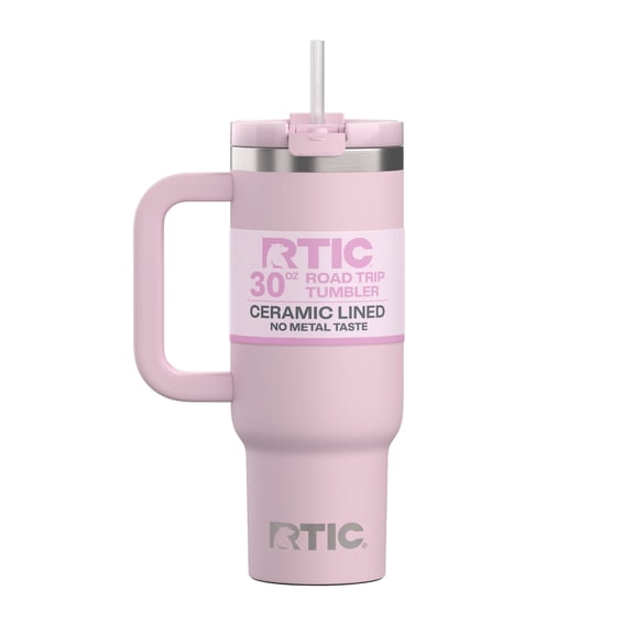 RTIC 30 oz Tumbler, Ceramic Lined, Leak-Resistant Straw Lid, Road Trip, Pale Pink