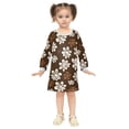 thumbnail image 2 of long-sleeved dress Brown and White Flowers A-line dress with ribbed cuffs Soft and comfortable, 2 of 6