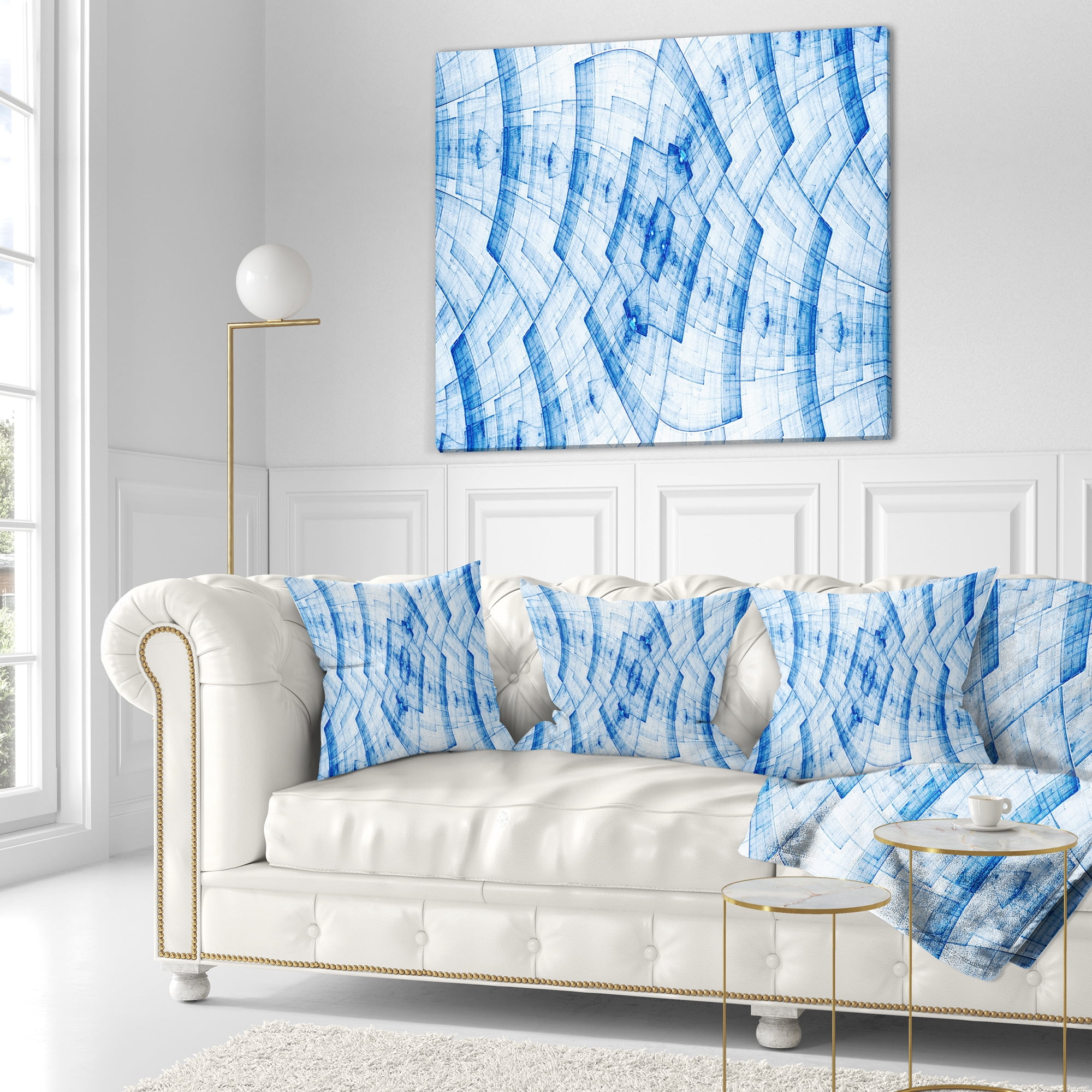 Designart Blue Fractal Flower Pattern Grid - Abstract Throw Pillow - 18x18