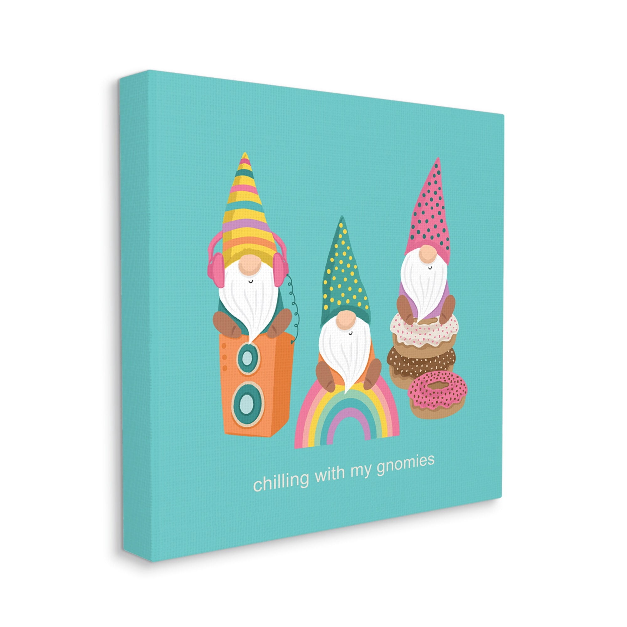 Stupell Industries Whimsical Chilling With Gnomies Phrase Patterned Teal Design Canvas Wall Art, 36 x 36, Design by Lisa Perry Whitebutton