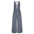thumbnail image 3 of TOUMENY Spring Fall Denim Jumpsuit for Women V-Neck Backless Wide Leg Romper Casual Loose Beach Vacation Party One Piece Jumpsuits Dark Blue XXXL, 3 of 5