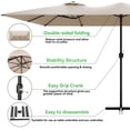 thumbnail image 3 of Gotland 14FT Outdoor Patio Umbrella with Base, UV Protection & Waterproof Double-Sided Rectangle Umbrella with Crank Handle & 12 Sturdy Ribs, Table Umbrella for Garden, Deck, Pool - Sand, 3 of 6
