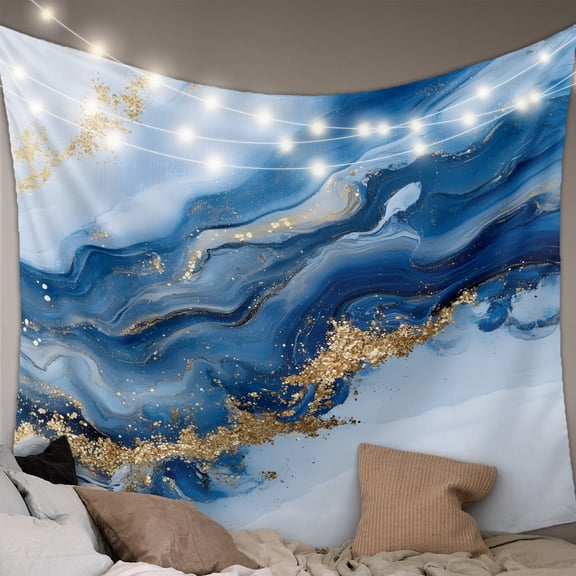Blue Marble Large Tapestry for Bedroom Wall Hanging Tapestry, Modern Abstract Art Ceiling Backdrop Tapestries Poster Blanket Wall Decor for Teens Room Living Room Dorm 86" x 104"