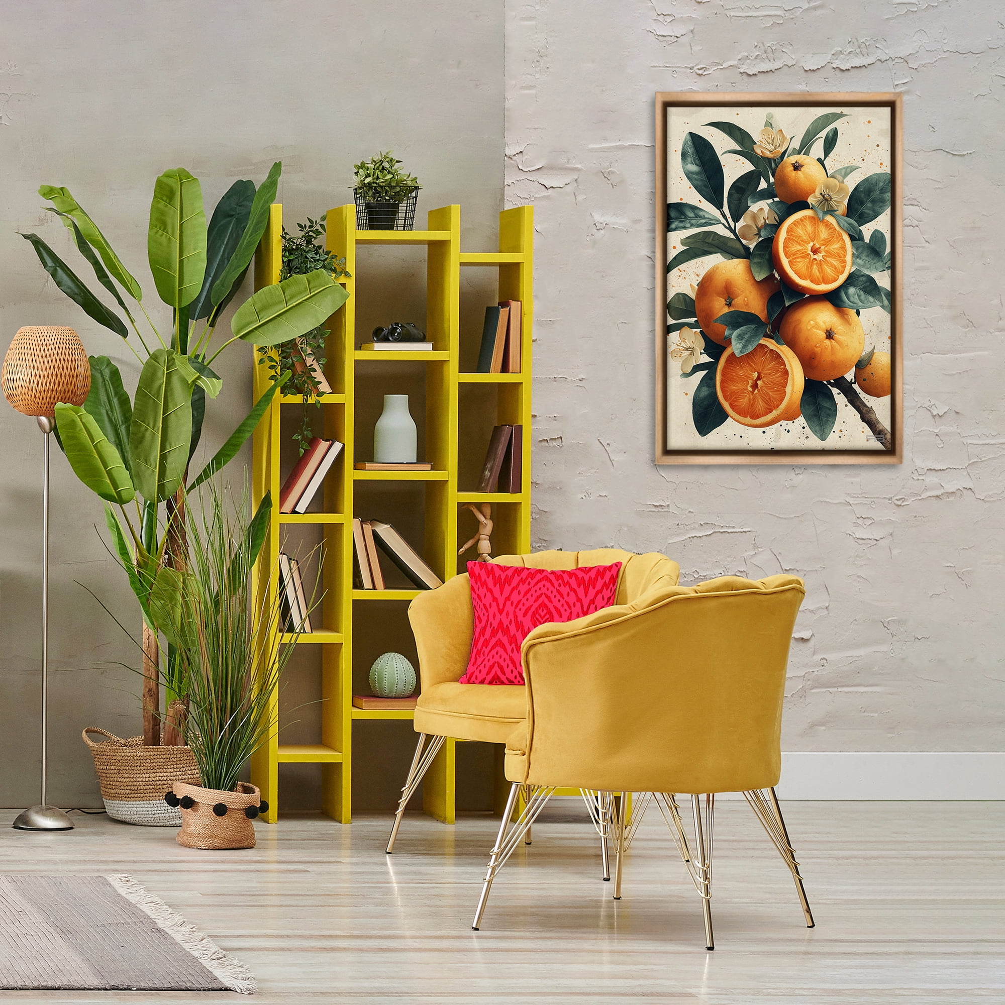 Stupell Industries Vibrant Citrus Branch Food & Beverage Painting Brown Floater Framed Canvas Art Print Wall Art, 21 x 31