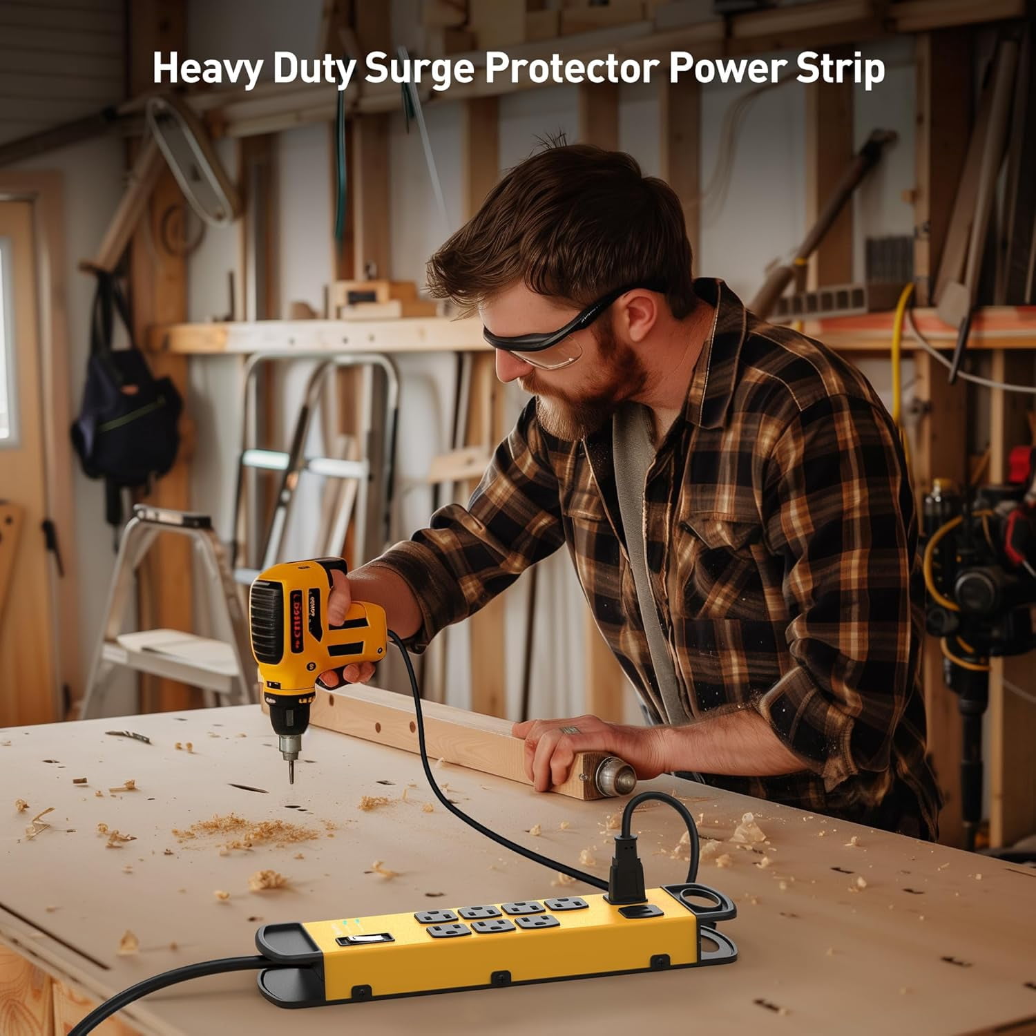 RGHJAR-[ETL Listed] 8-Outlet Heavy Duty Surge Protector Power Strip with USB Ports, 8 ft Cord, 1960 Joules, Wall-Mountable Design - Ideal for iPhone 16/15 Pro Max, iPad Pro, Galaxy S23 Charging