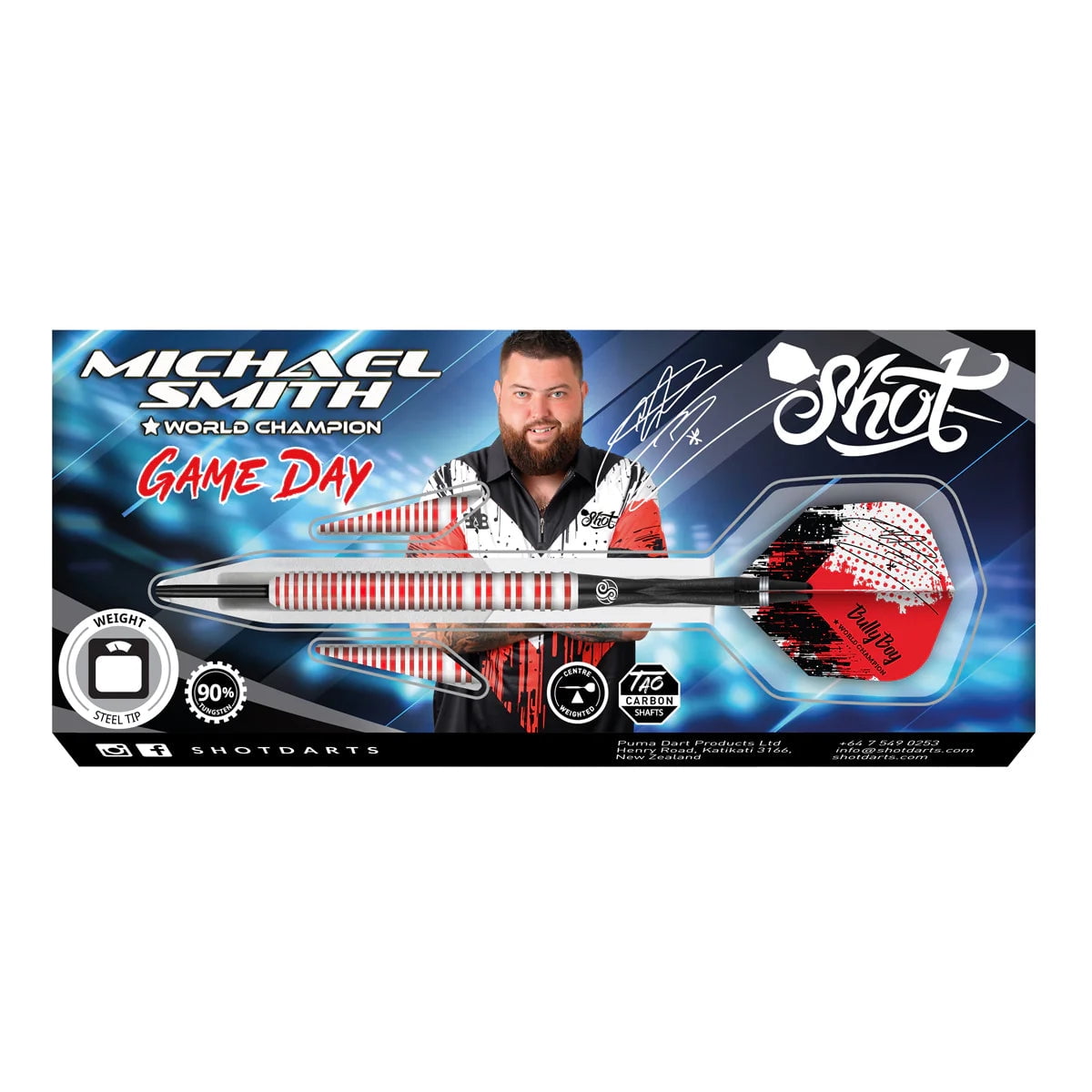Shot Michael Smith Game Day Steel Tip Dart Set-90% Tungsten Barrels-22gm