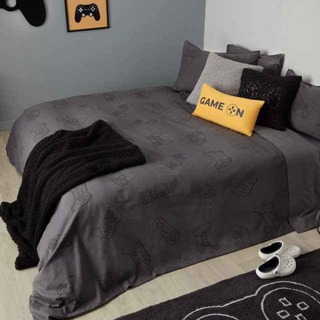 Bouclair Wade Gris - Ensemble Housse de Couette 3 Pcs Double