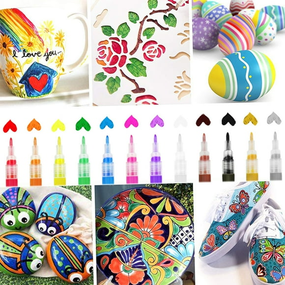 Marker 12 Colors Acrylic Paint Markers Set Water-Based Art Marker Pen 0.7-2mm Fine Tip for DIY Craft Canvas Ceramic Glass Wood Stone Paper Metal Graffiti
