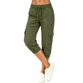thumbnail image 6 of Womens Linen Cropped Jogger Pants Elastic Drawstring Waist Casual Summer Trousers with Pockets Lightweight Lounge Pants, M, 6 of 9