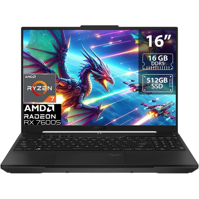 ASUS TUF A16 16 WUXGA Ordinateur Portable de Jeu (AMD Ryzen 7 7735HS, 16 Go RAM, 512 Go SSD, Windows 11, AMD Radeon RX 7600S) - Noir (FA617NS-A16.R77600)