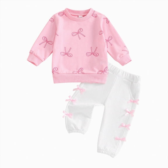 ZIXKCGDSE Girls 2 Piece Outfits Bow Long Sleeve Pullover Fall Tops and Pants Set Daily Wear Size 18-24 Months