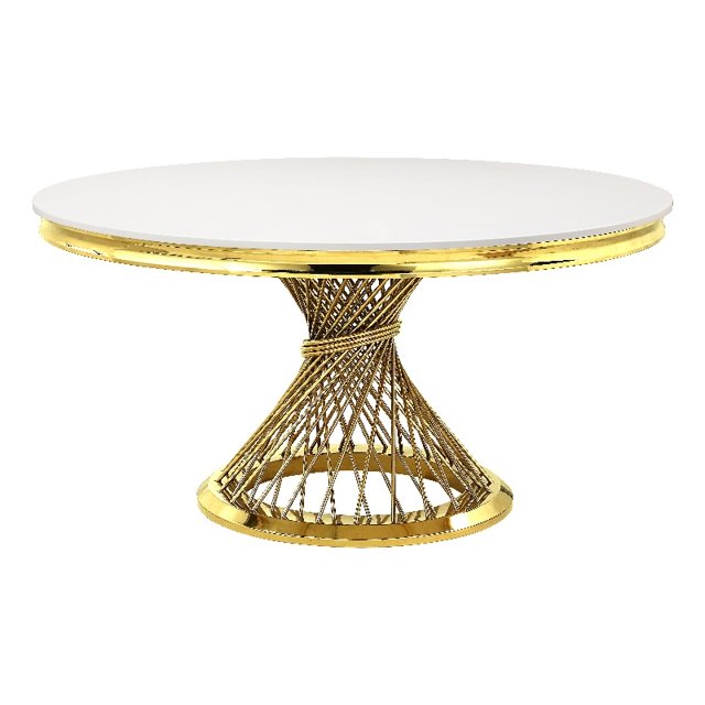 ACME Table de Salle à Manger Fallon en Faux Marbre et Finition Dorée Miroir