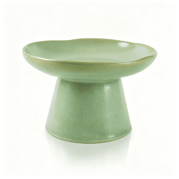 BPPEG Wide Shallow 6.1" Raised Cat Bowls,Ceramic Elevated Food Bowl for Flat Faced Cats and Small Dogs,Porcelain Feeder Bowl,Stress Free,Protect Cat’S Spine,Green