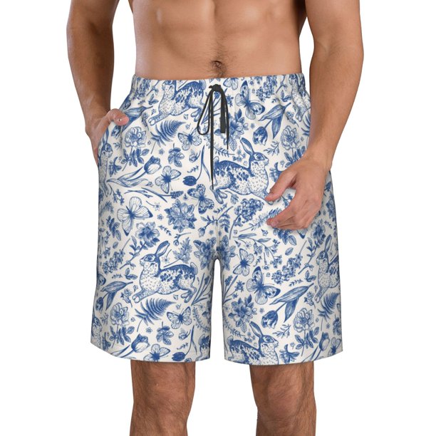 Balery Rabbit And Butterfly Traje de Baño Estilo Hawaiano para Hombre, Shorts de Secado Rápido con Bolsillos-Large